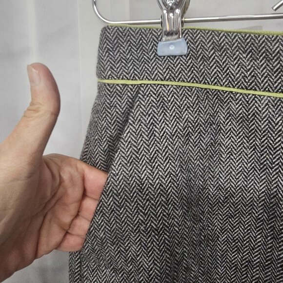 Vintage Sigrid Olsen Skirt Y2K Gray Herringbone Wool Twee Retro 6 - Picture 3 of 12